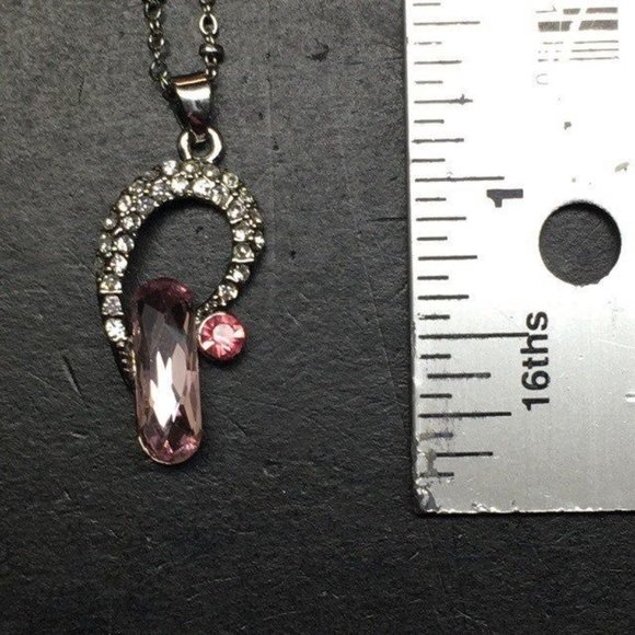 Pendant Necklace Pink Rhinestone Horseshoe Horse Silver Chain Barbie Retro BoHo - Picture 4 of 5